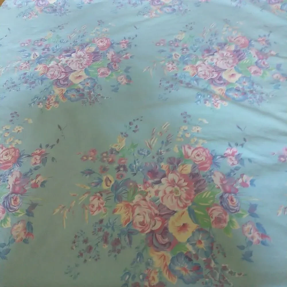 VTG Ralph Lauren Pompano Floral Flat Sheet Full Size Blue 100% Cotton